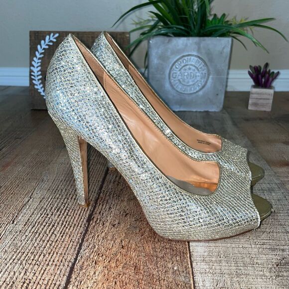 Badgley Mischka Metallic Crackled ‘Lust’ Heels 9M - Picture 11 of 15